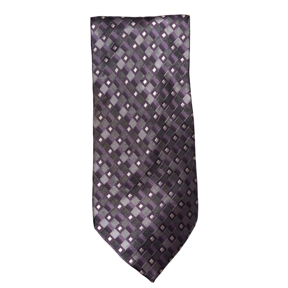 Joseph & Feiss Necktie Mens OS Purple Excellent Geometric Silk Hand Made Tie